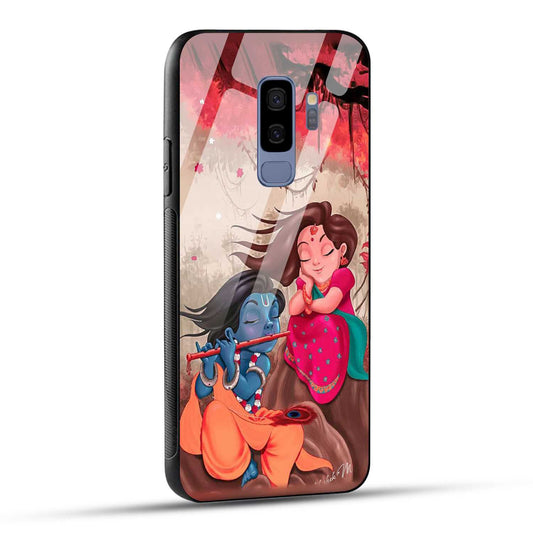 Samsung Galaxy S9 Plus Back Cover Lord Krishna with His Flute & Radha Printed Glass Case