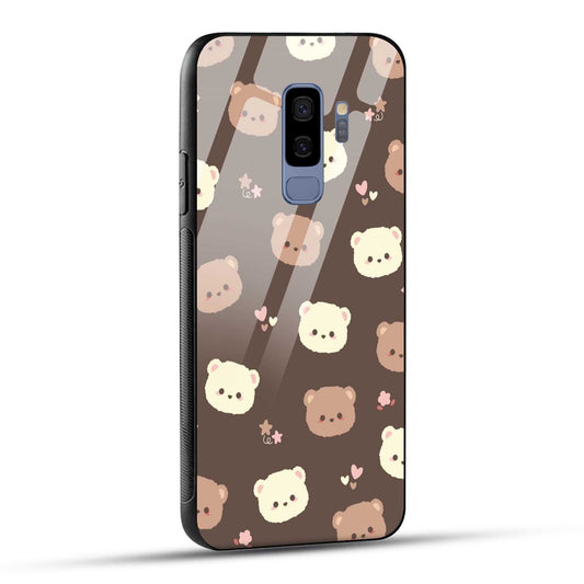 Samsung Galaxy S9 Plus Back Cover Brown Illustration Cute Bear Pattern Printed Glass Case