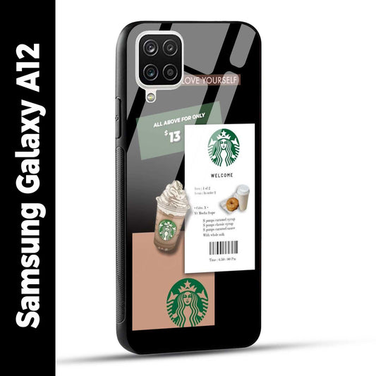 Samsung Galaxy A12 Back Cover Starbucks Coffee Love Yourself Printed Glass Case