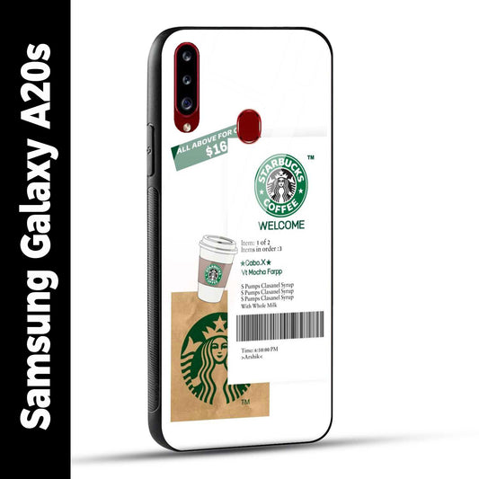 Samsung Galaxy A20s Back Cover Starbucks Coffee Welcome Printed Glass Case