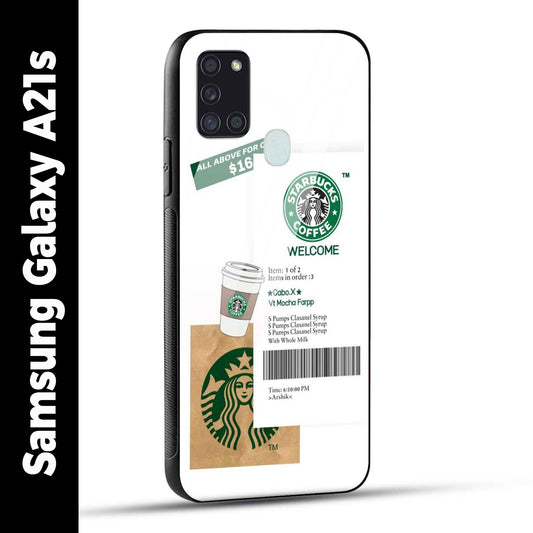 Samsung Galaxy A21s Back Cover Starbucks Coffee Welcome Printed Glass Case