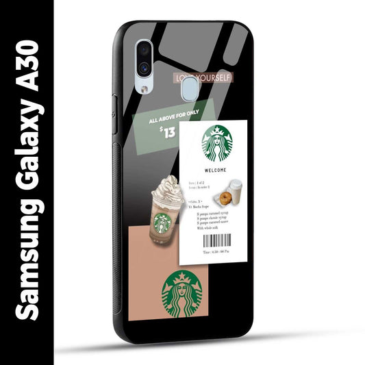 Samsung Galaxy A30 Back Cover Starbucks Coffee Love Yourself Printed Glass Case