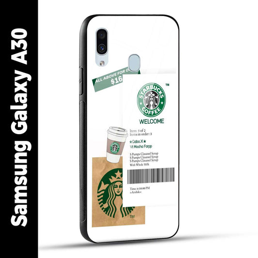 Samsung Galaxy A30 Back Cover Starbucks Coffee Welcome Printed Glass Case