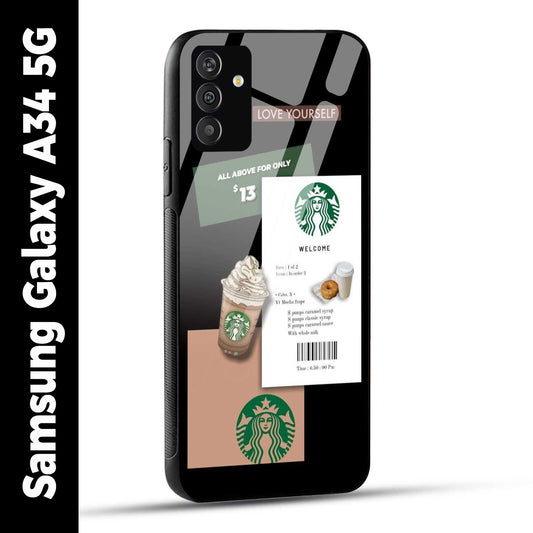 Samsung Galaxy A34 5G Back Cover Starbucks Coffee Love Yourself Printed Glass Case