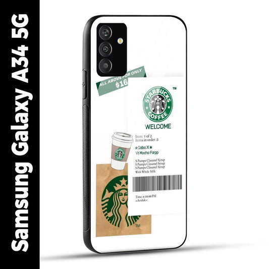 Samsung Galaxy A34 5G Back Cover Starbucks Coffee Welcome Printed Glass Case