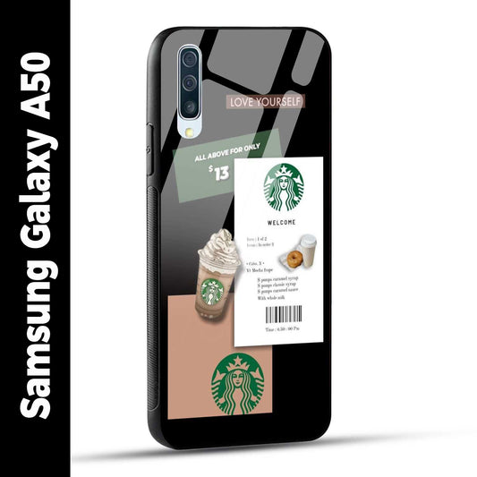 Samsung Galaxy A50 Back Cover Starbucks Coffee Love Yourself Printed Glass Case