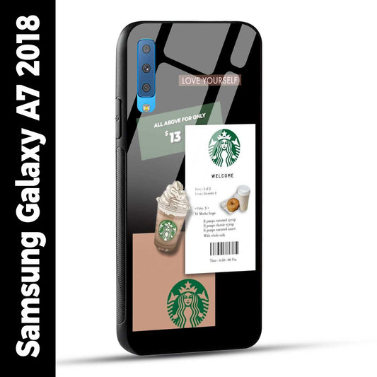 Samsung Galaxy A7 2018 Back Cover Starbucks Coffee Love Yourself Printed Glass Case