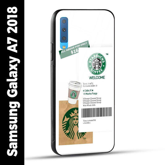 Samsung Galaxy A7 2018 Back Cover Starbucks Coffee Welcome Printed Glass Case