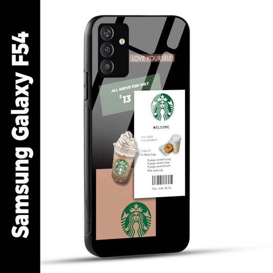 Samsung Galaxy F54 Back Cover Starbucks Coffee Love Yourself Printed Glass Case