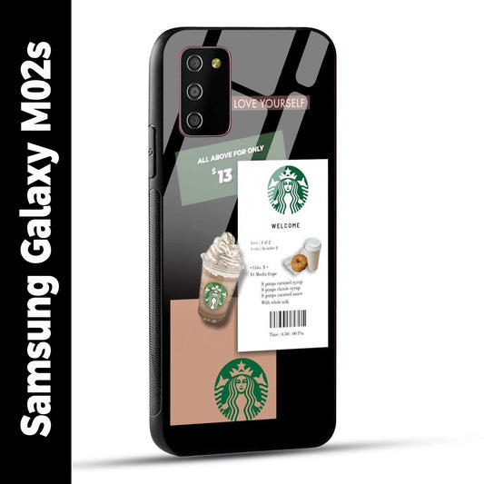 Samsung Galaxy M02s Back Cover Starbucks Coffee Love Yourself Printed Glass Case
