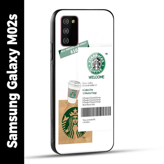 Samsung Galaxy M02s Back Cover Starbucks Coffee Welcome Printed Glass Case