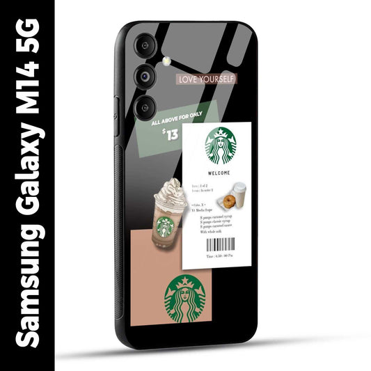 Samsung Galaxy M14 5G Back Cover Starbucks Coffee Love Yourself Printed Glass Case