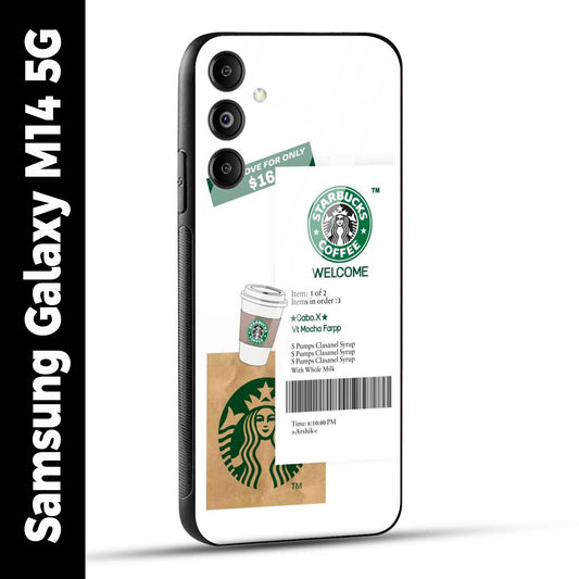 Samsung Galaxy M14 5G Back Cover Starbucks Coffee Welcome Printed Glass Case