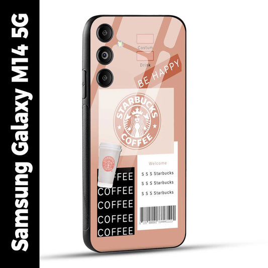 Samsung Galaxy M14 5G Back Cover Starbucks Coffee Happy Printed Glass Case
