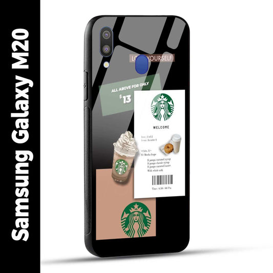 Samsung Galaxy M20 Back Cover Starbucks Coffee Love Yourself Printed Glass Case