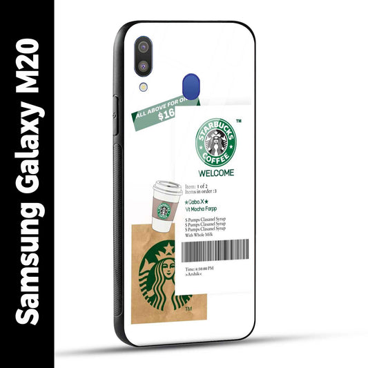 Samsung Galaxy M20 Back Cover Starbucks Coffee Welcome Printed Glass Case