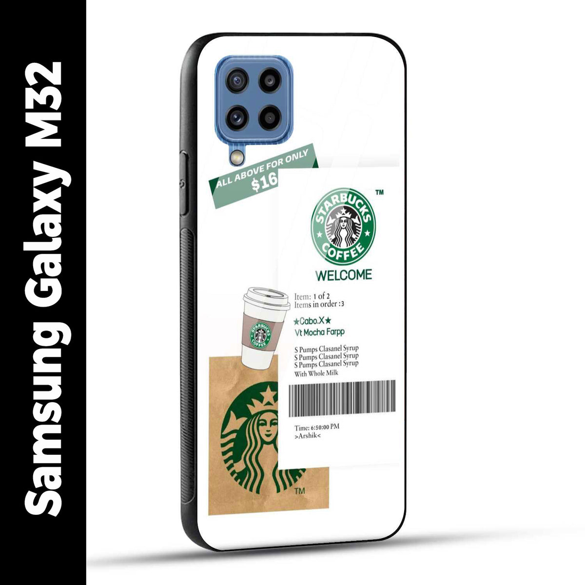 Samsung Galaxy M32 Back Cover Starbucks Coffee Welcome Printed Glass Case