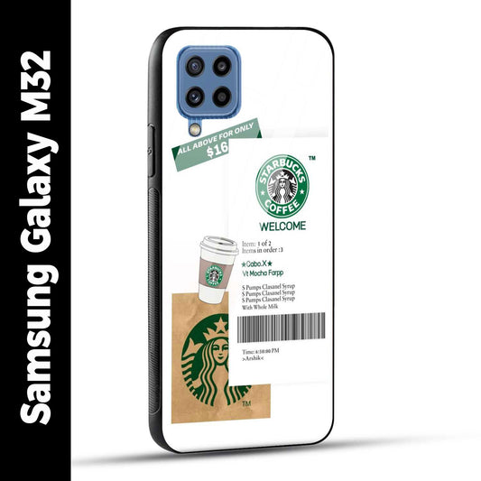 Samsung Galaxy M32 Back Cover Starbucks Coffee Welcome Printed Glass Case