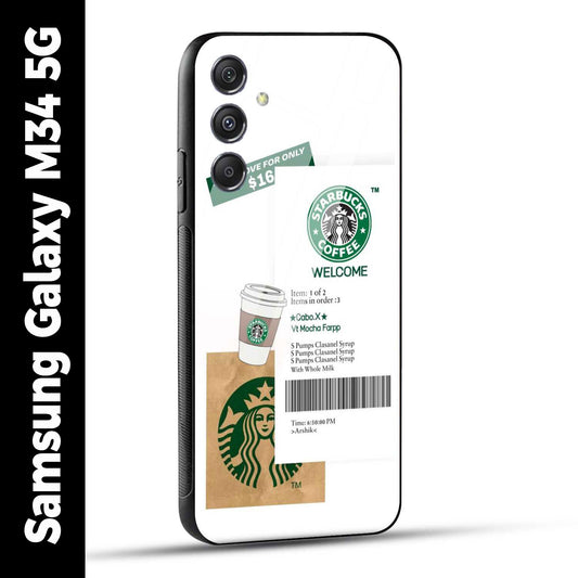 Samsung Galaxy M34 5G Back Cover Starbucks Coffee Welcome Printed Glass Case