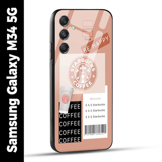 Samsung Galaxy M34 5G Back Cover Starbucks Coffee Happy Printed Glass Case