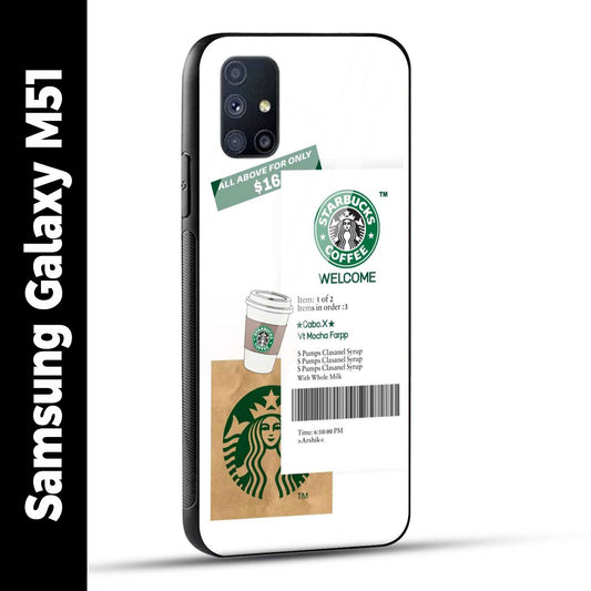 Samsung Galaxy M51 Back Cover Starbucks Coffee Welcome Printed Glass Case