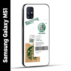 Samsung Galaxy M51 Back Cover Starbucks Coffee Welcome Printed Glass Case
