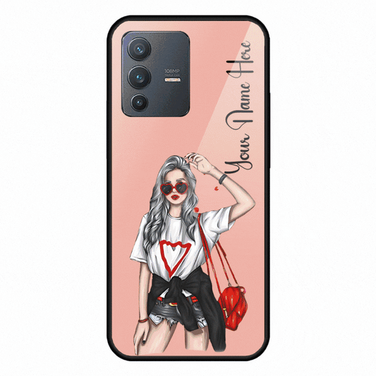 Customizable Girl Clip Art Glass Phone Case