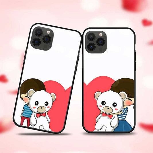 Cartoon Couple Holding Panda Toy For Each Other  Glass Couple Case