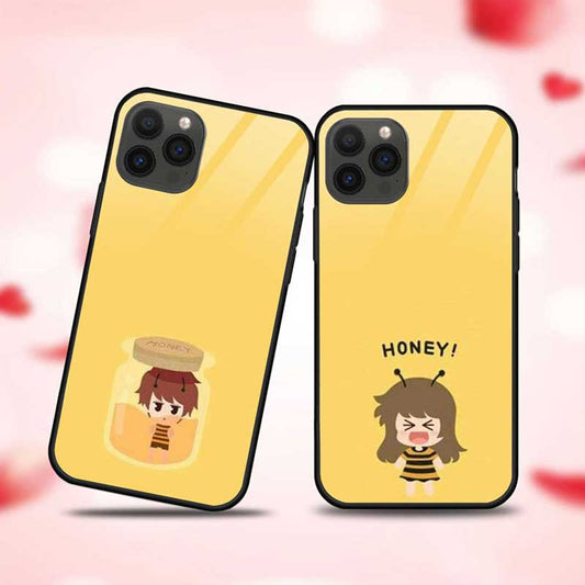 Cartoon Couple With Honey And Bee Glass Couple Case