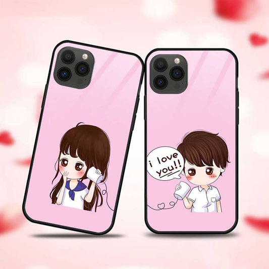 Couple Playing With Paper Cup Phone  Glass Couple Case