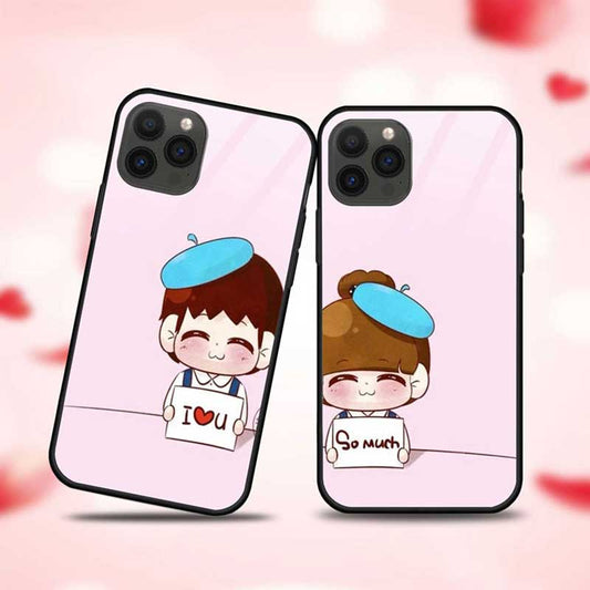 Cute Couple Holding I Love You So Much Sign Board  Glass Couple Case