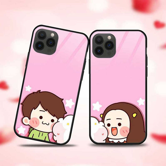 Cute Couple With Cloud  Glass Couple Case
