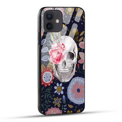 Floral Skull Glass Case