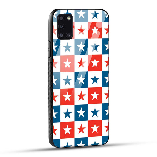 Samsung Galaxy A31 Back Cover Blue And Red Star Print Printed Glass Case