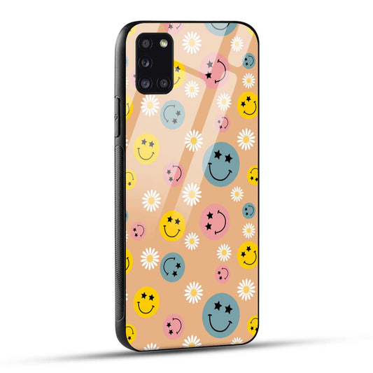 Samsung Galaxy A31 Back Cover Smiley And Flowers Printed Glass Case