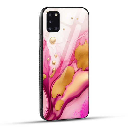 Samsung Galaxy A31 Back Cover Golden Marble Printed Glass Case