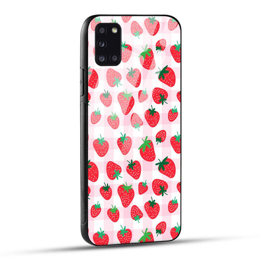 Samsung Galaxy A31 Back Cover Doodle Of Strawberries Printed Glass Case