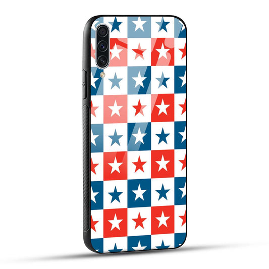 Samsung Galaxy A70 / Samsung Galaxy A70s Back Cover Blue And Red Star Print Printed Glass Case