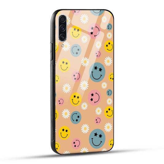 Samsung Galaxy A70 / Samsung Galaxy A70s Back Cover Smiley And Flowers Printed Glass Case