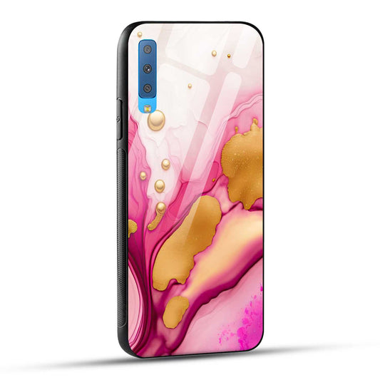 Samsung Galaxy A7 2018 Back Cover Golden Marble Printed Glass Case