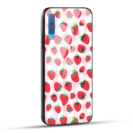 Samsung Galaxy A7 2018 Back Cover Doodle Of Strawberries Printed Glass Case