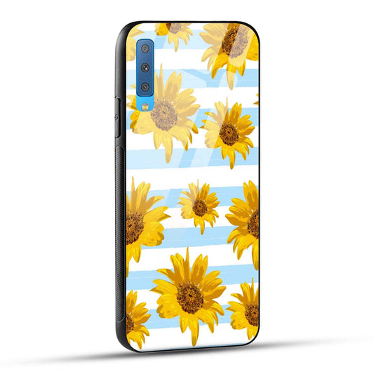 Samsung Galaxy A7 2018 Back Cover Beautiful Sunflower Doodle Printed Glass Case