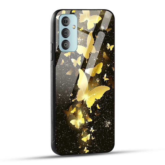 Samsung Galaxy F23 5G Back Cover Golden Butterfly Printed Glass Case
