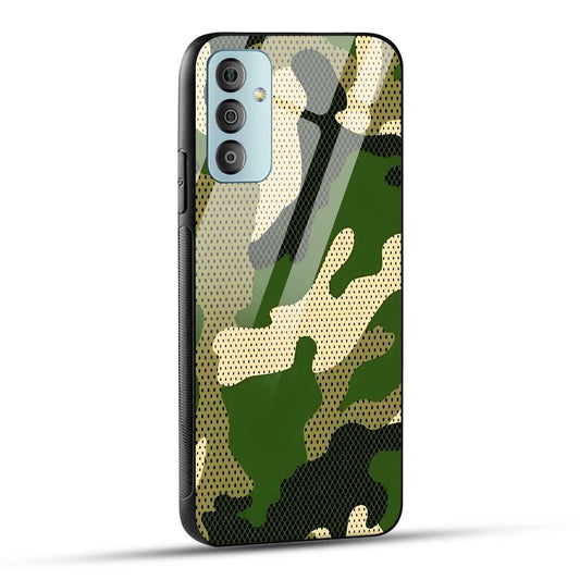 Samsung Galaxy F23 5G Back Cover Camouflage Printed Glass Case