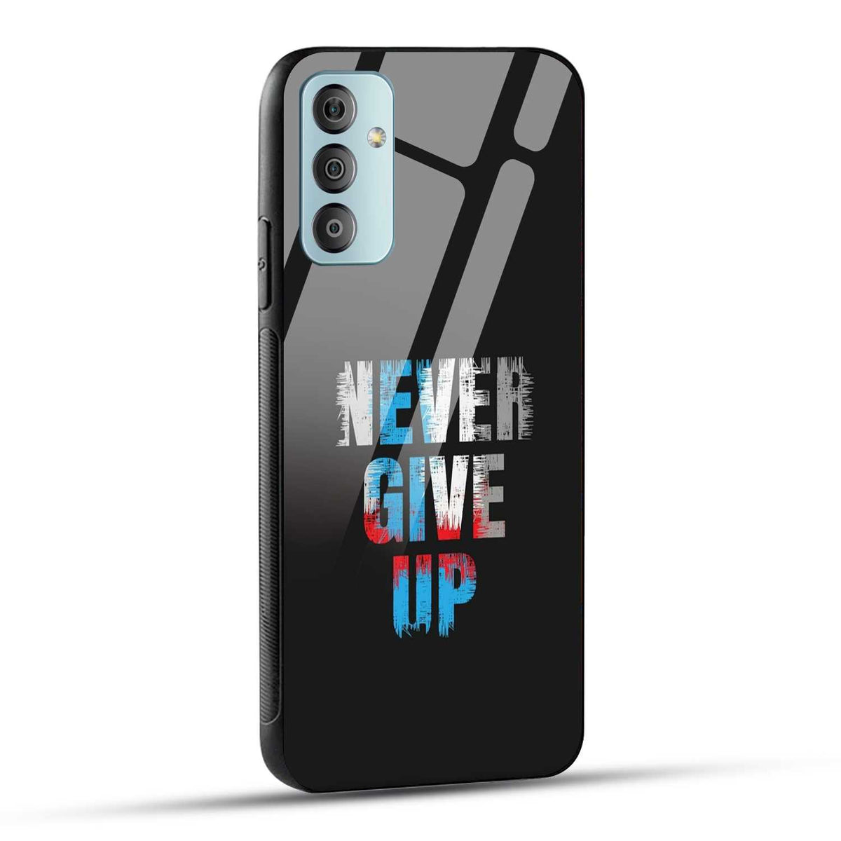 Samsung Galaxy F23 5G Back Cover Never Give Up Quote Printed Glass Case