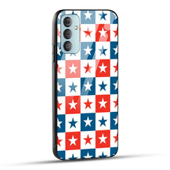 Samsung Galaxy F23 5G Back Cover Blue And Red Star Print Printed Glass Case