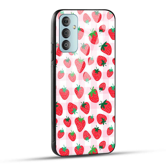 Samsung Galaxy F23 5G Back Cover Doodle Of Strawberries Printed Glass Case
