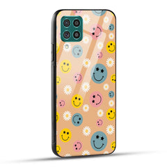 Samsung Galaxy F62 Back Cover Smiley And Flowers Printed Glass Case