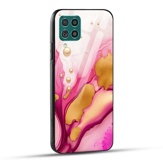 Samsung Galaxy F62 Back Cover Golden Marble Printed Glass Case