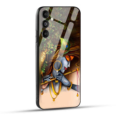 Samsung Galaxy M14 5G Back Cover Lord Krishna with Flute Printed Glass Case